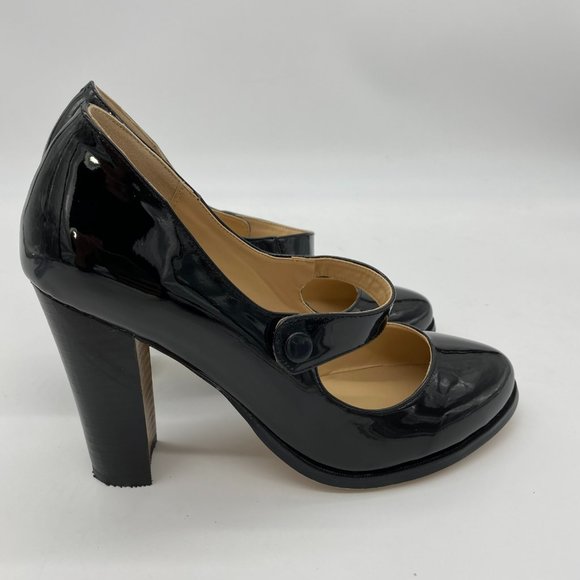 FSJ Black Patent Leather Mary Jane Chunky Heels - Picture 4 of 8